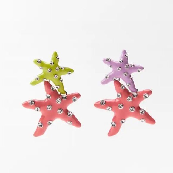 Diamond starfish dangle earrings A221 - Picture 1 of 7